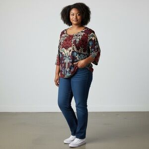 Lane Bryant Tunic Top Floral Studs Silk Fabric 16